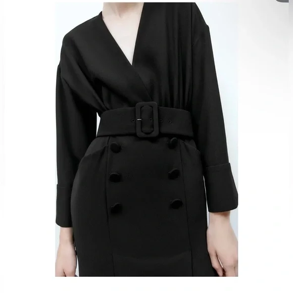 Zara Dresses Zara Wrap V-Neck Long Sleeve Belted Mid - Picture 6 of 10